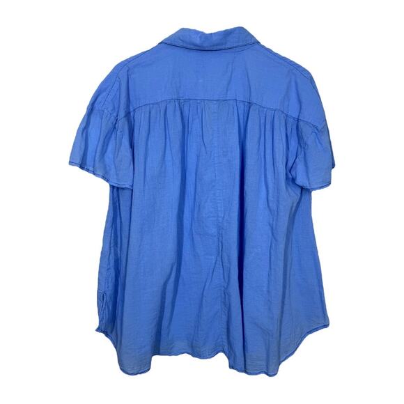 Free People Float Away Button Tee Top XS Blue Vista Oversized Swing Casual Boho - Picture 3 of 8